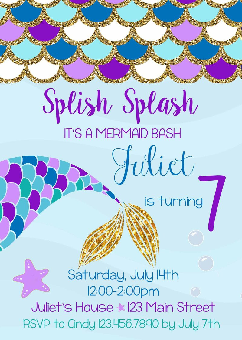 Mermaid Birthday Party Invitations
 Mermaid Birthday Invitation – 24 Ink