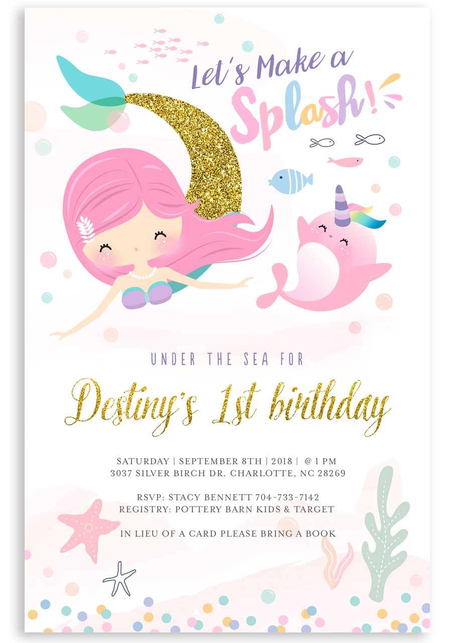 Mermaid Birthday Party Invitations
 Mermaid birthday invitation glitter mermaid invite 2