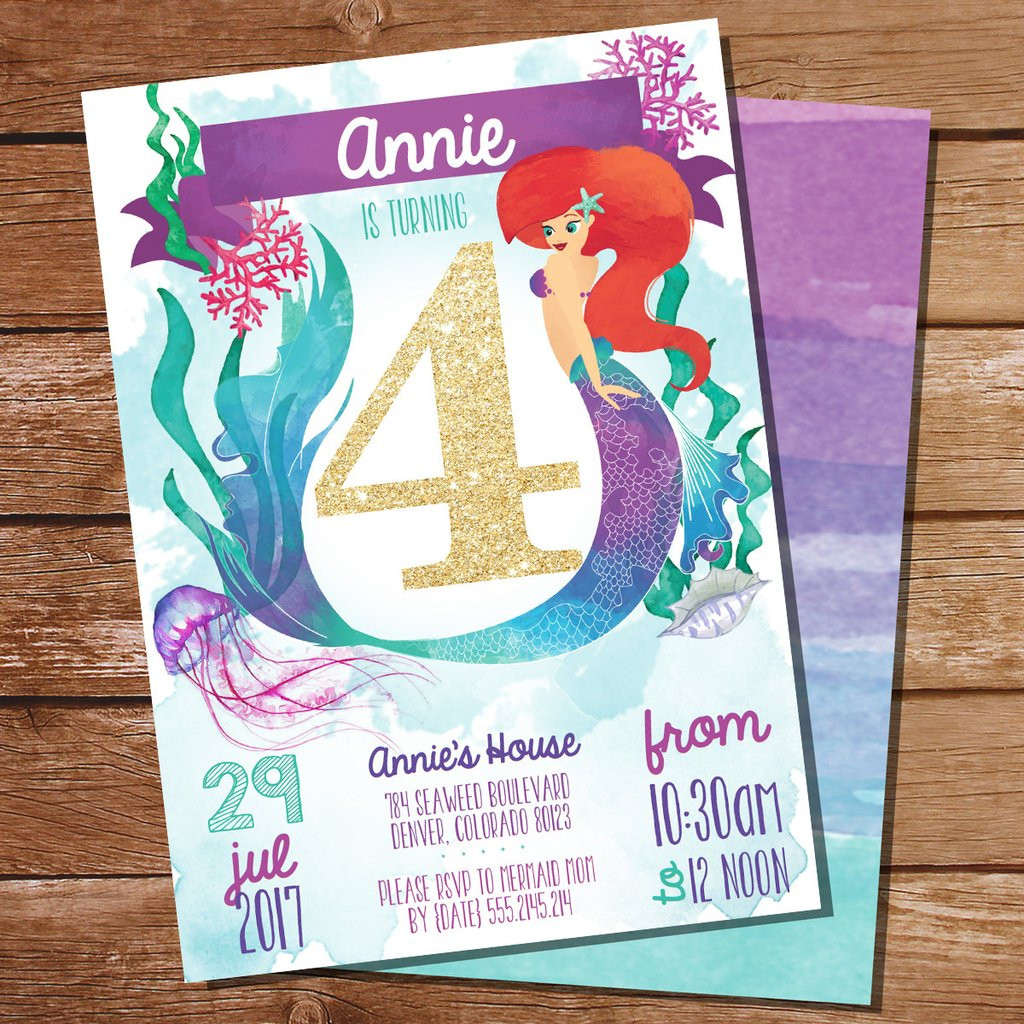 Mermaid Birthday Party Invitations
 Watercolor Mermaid Birthday Party Invitation for a Girl