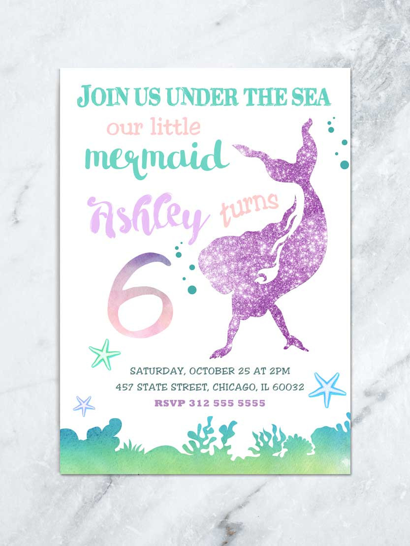 Mermaid Birthday Party Invitations
 Mermaid Birthday Invitation Under the Sea Invitation