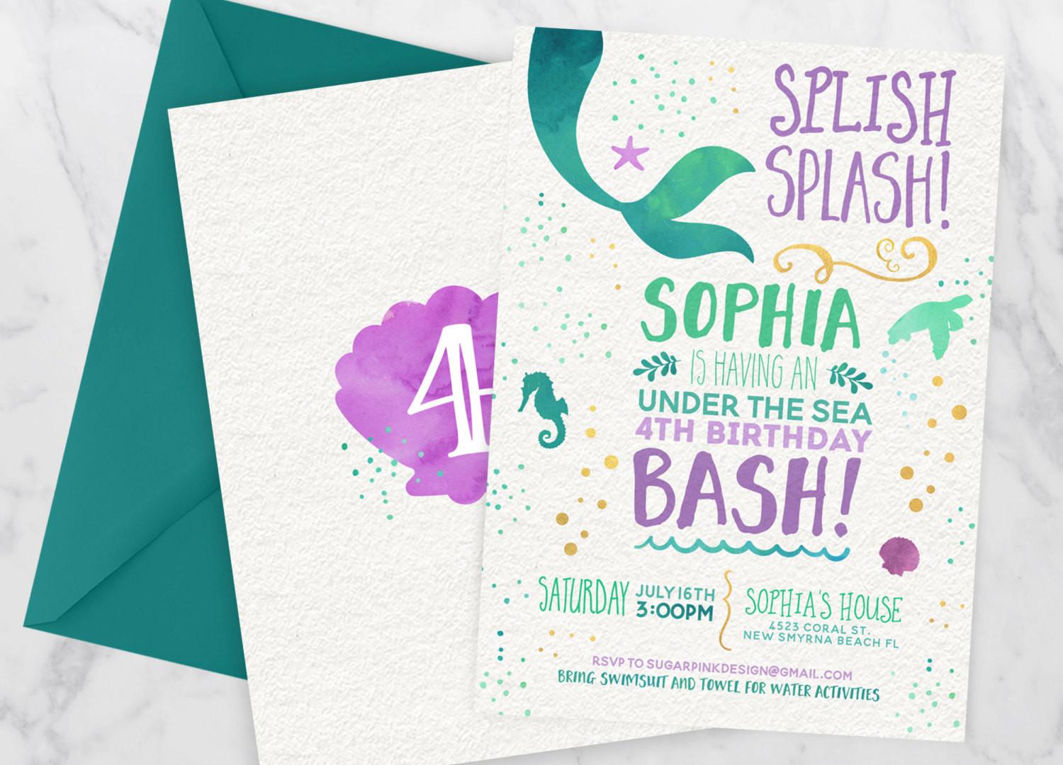 Mermaid Birthday Party Invitations
 Mermaid Invitation Mermaid Birthday Invitation Teal Purple