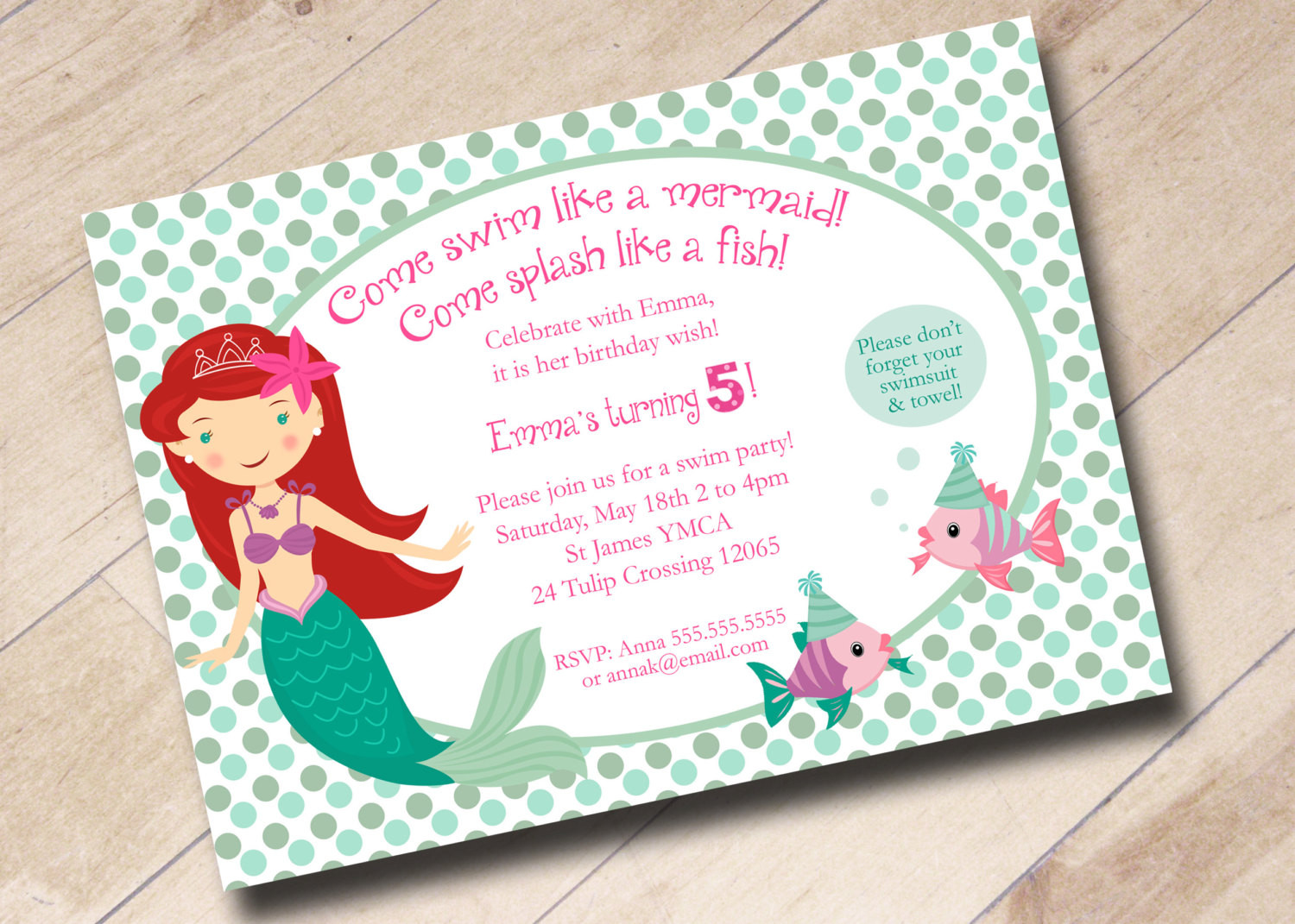 Mermaid Birthday Party Invitations
 Little Mermaid Swim Party Birthday Invitation