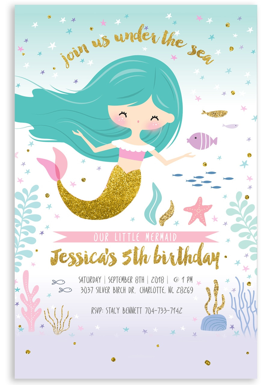 Mermaid Birthday Party Invitations
 Mermaid birthday invitation glitter mermaid invite 1