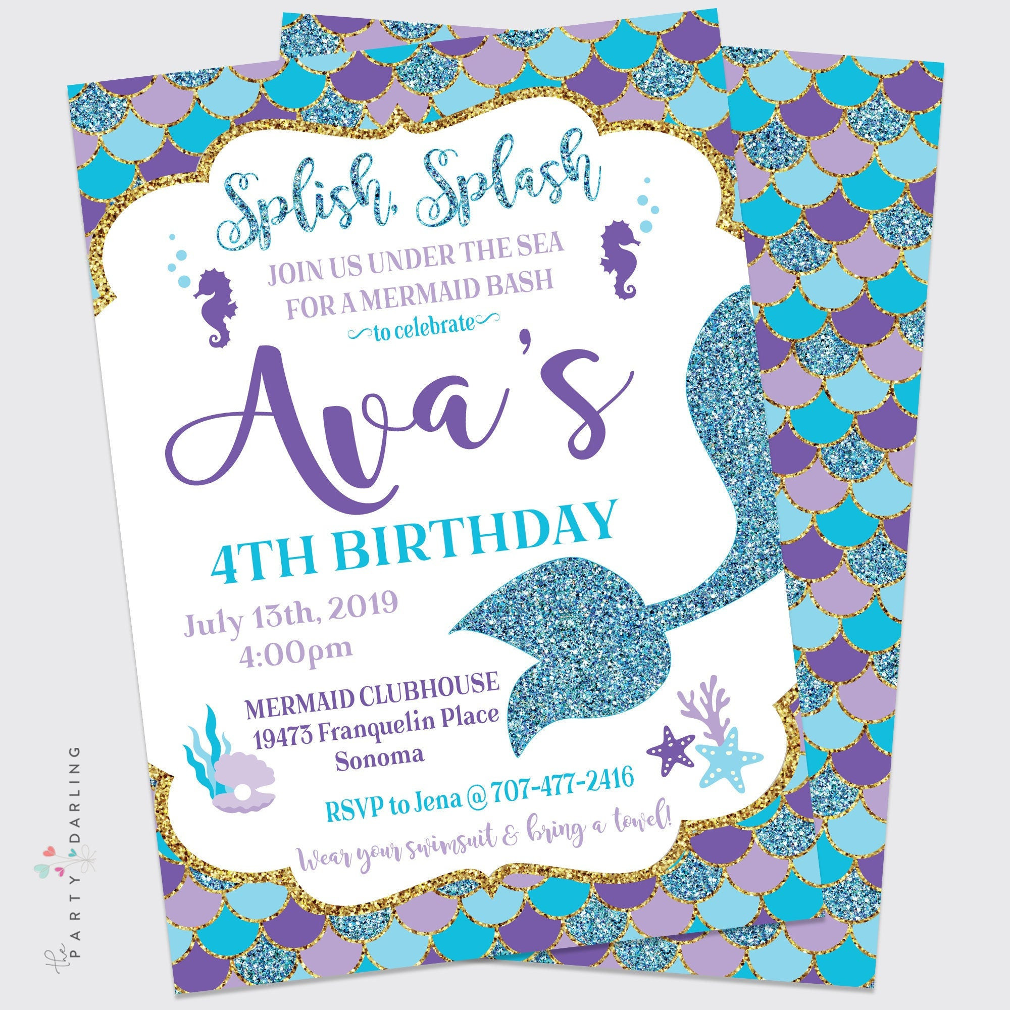 Mermaid Birthday Party Invitations
 Mermaid Birthday Party Invitation Under the Sea Little