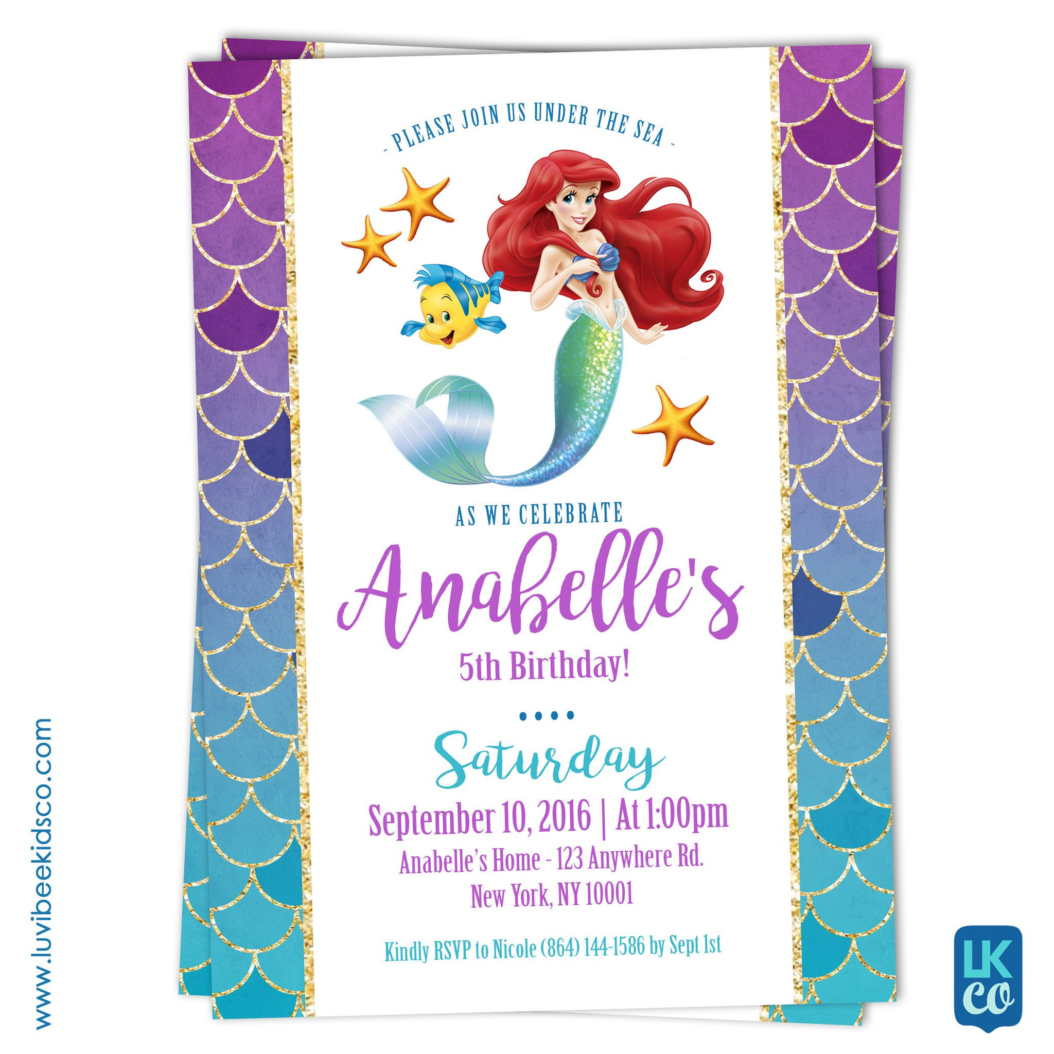 Mermaid Birthday Party Invitations
 Disney Princesses