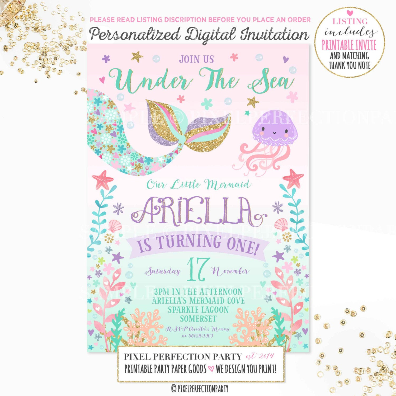 Mermaid Birthday Party Invitations
 Mermaid Invitation Mermaid Birthday by PixelPerfectionParty