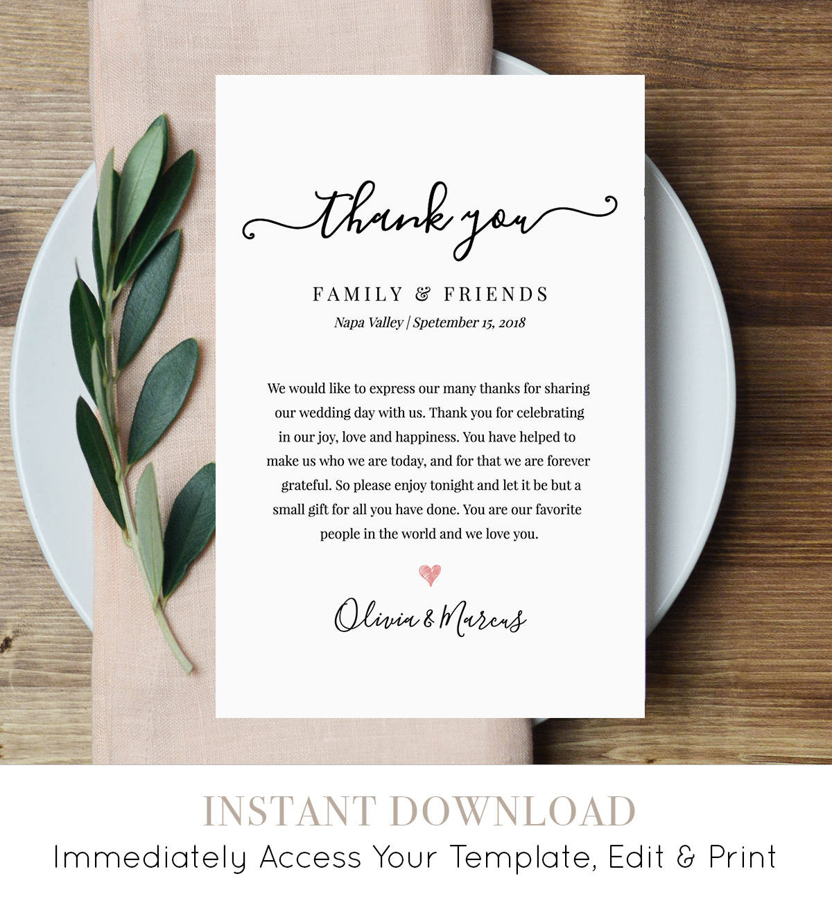 Message For Wedding Gift
 Wedding Thank You Letter Thank You Note Printable Wedding In