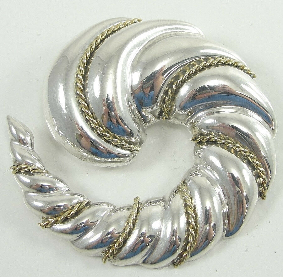 Metal Brooches
 Sterling Silver Vermeil Rope Swirl Pendant Brooch Pin