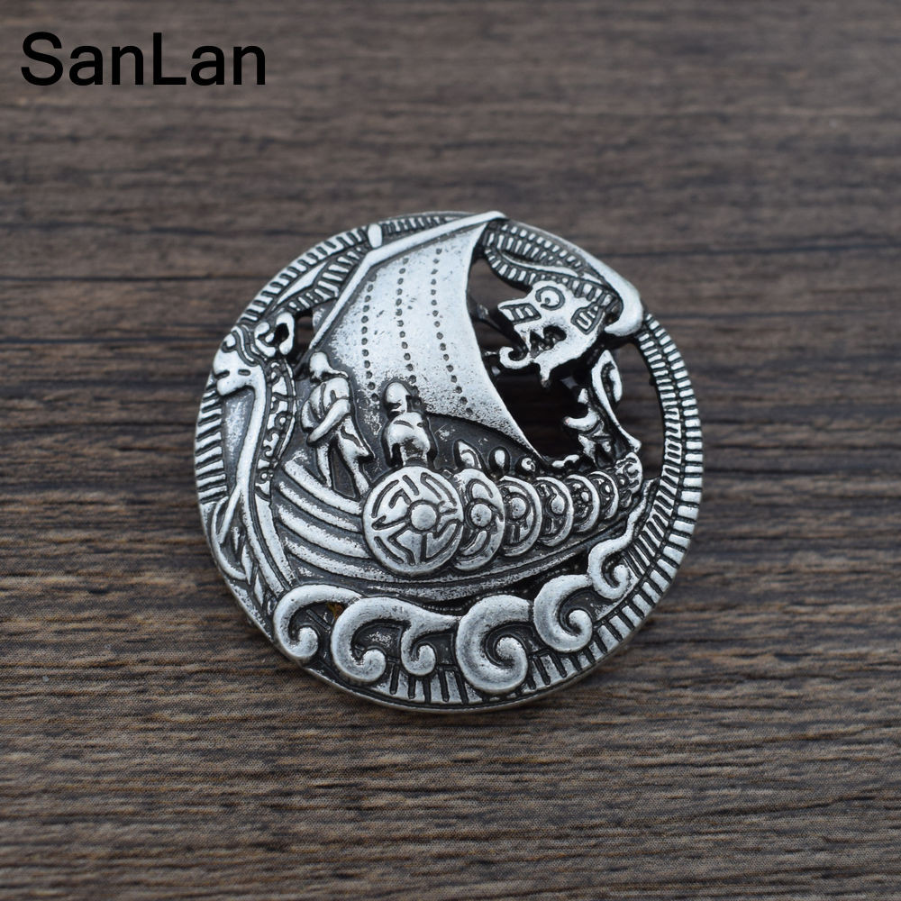 Metal Brooches
 sanlan celtic viking ship brooch pin vintage metal