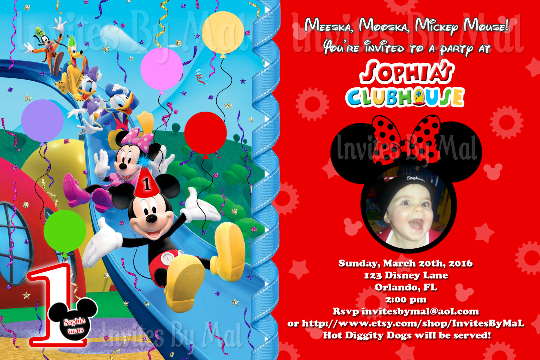 Mickey Mouse Photo Birthday Invitations
 Mickey Mouse 1st Birthday Invitations