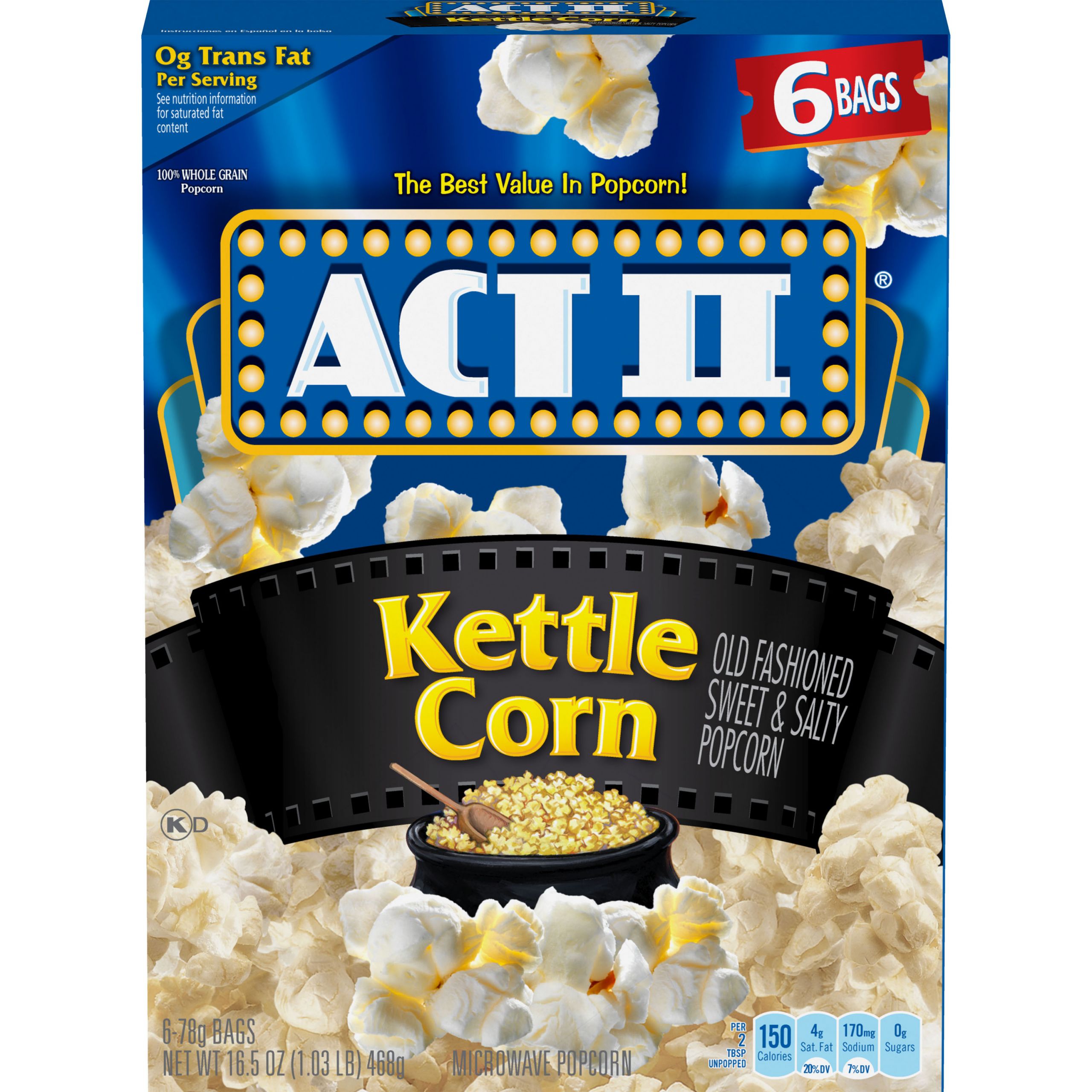 Microwave Kettle Corn
 ACT II Kettle Corn Microwave Popcorn 2 75 Oz 6 Count