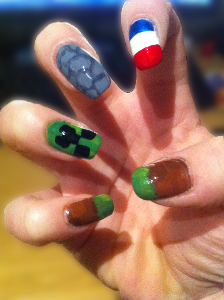 Minecraft Nail Designs
 Minecraft nail art for Minecon Left Hand by Maijaelena