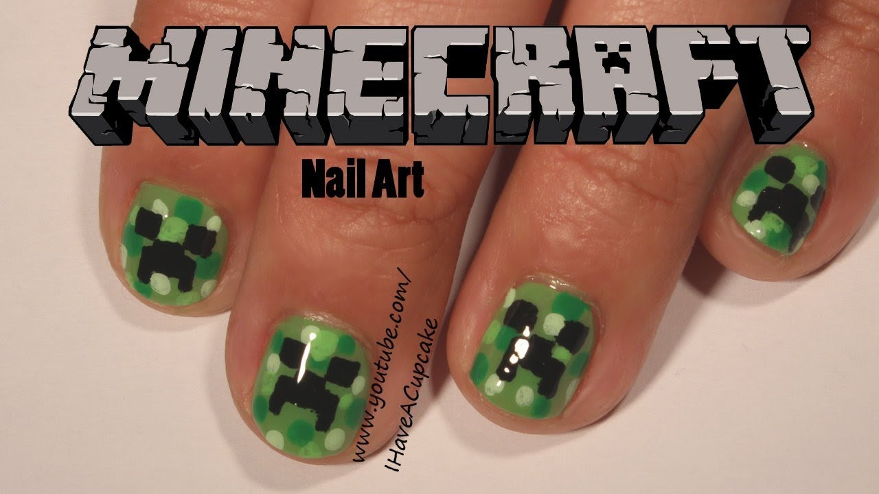 Minecraft Nail Designs
 Minecraft Creeper Nail Art