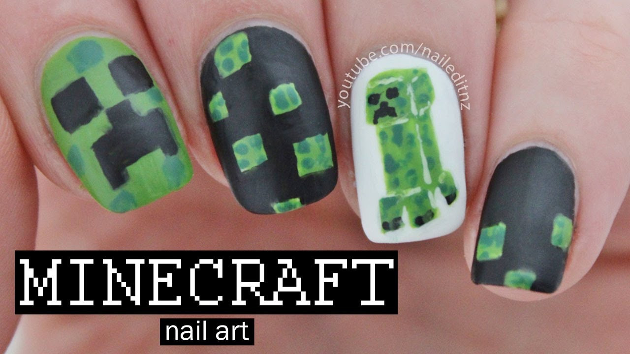 Minecraft Nail Designs
 MINECRAFT Creeper Nail Art