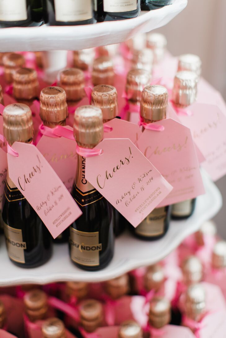 Mini Champagne Bottles Wedding Favors
 Mini Champagne Bottles With Pink Tags