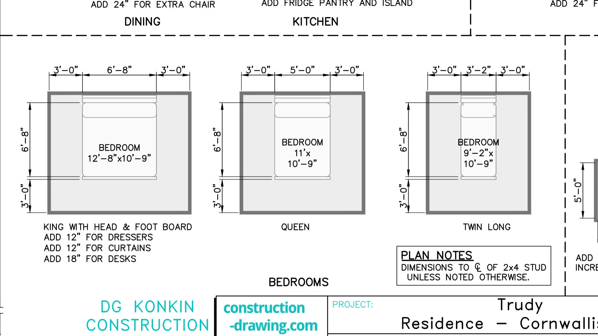 Minimum Bedroom Dimensions
 Custom Floor Plans Construction Drawing