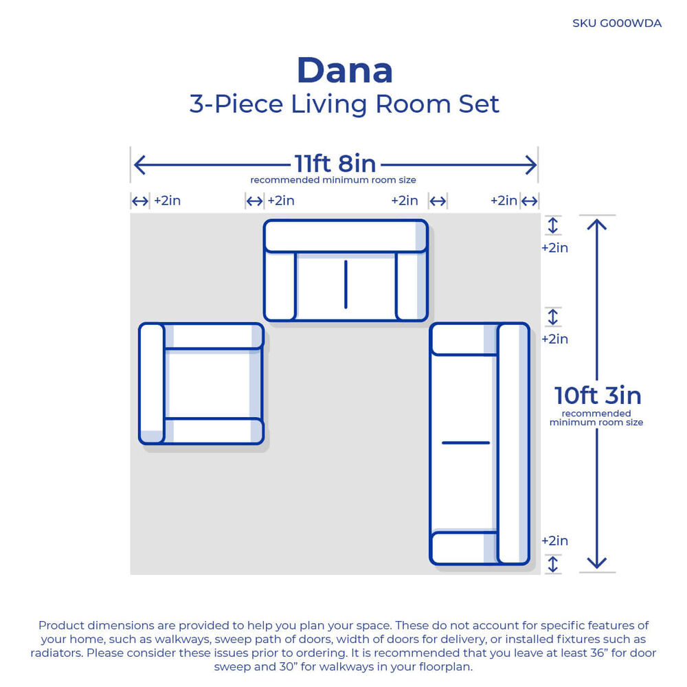 Minimum Bedroom Dimensions
 Woodhaven Industries Sofa & Loveseat Sets 3 Piece Dana