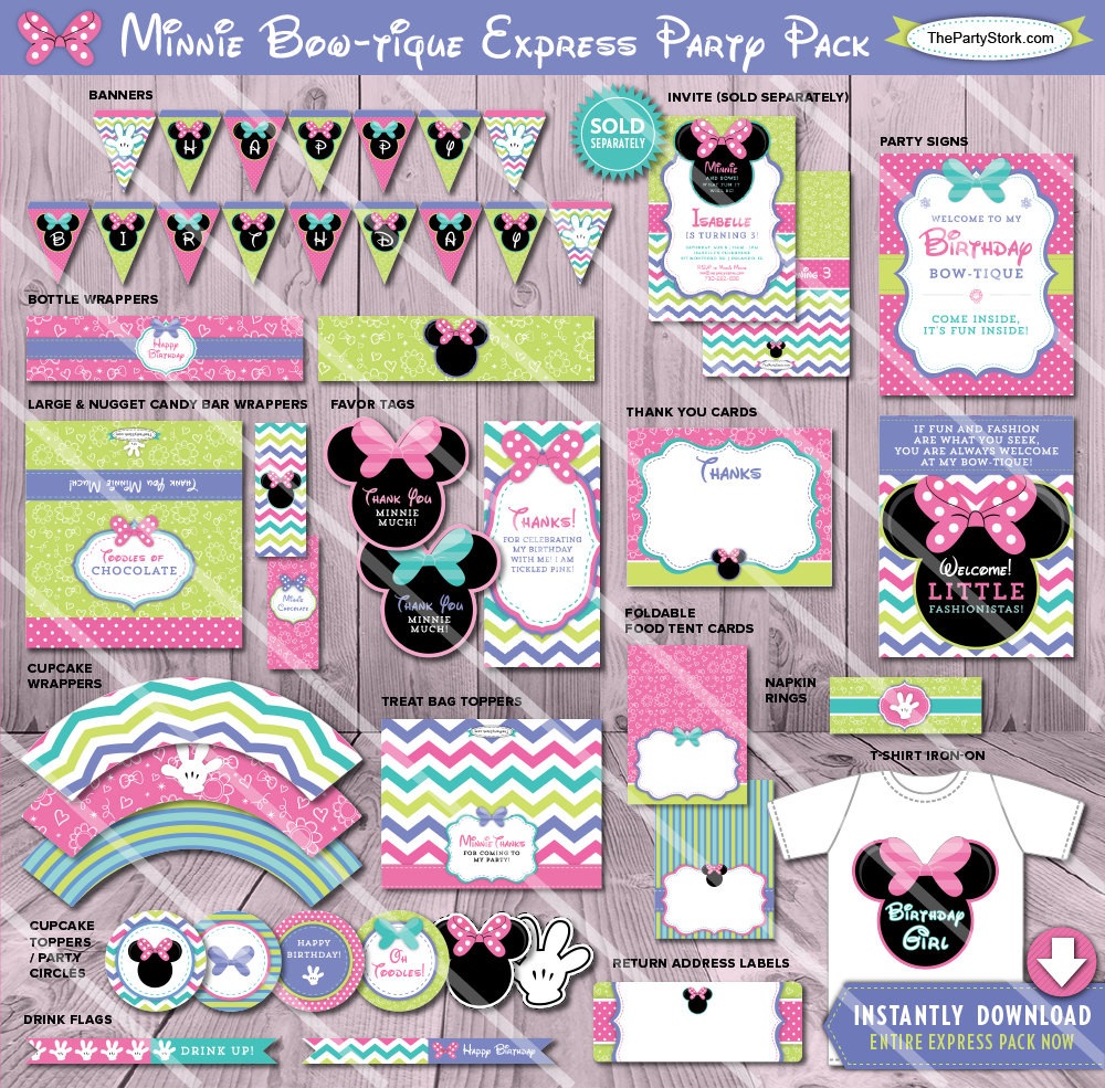 Minnie Bowtique Birthday Party
 Minnie Mouse Bowtique Birthday Party Package Printable