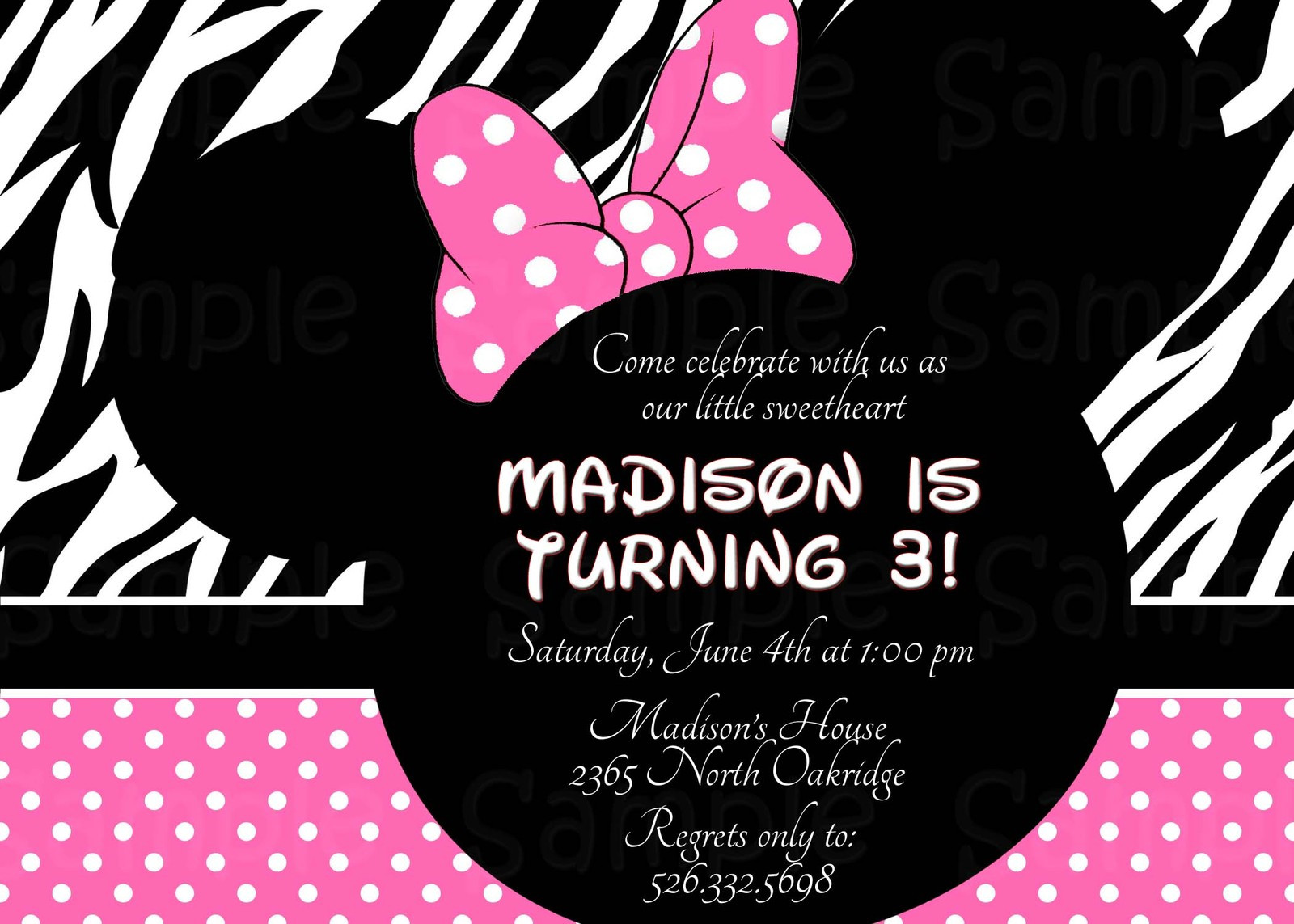 Minnie Mouse Birthday Invitations Personalized
 Pink Zebra Minnie Mouse Birthday Party Package Custom