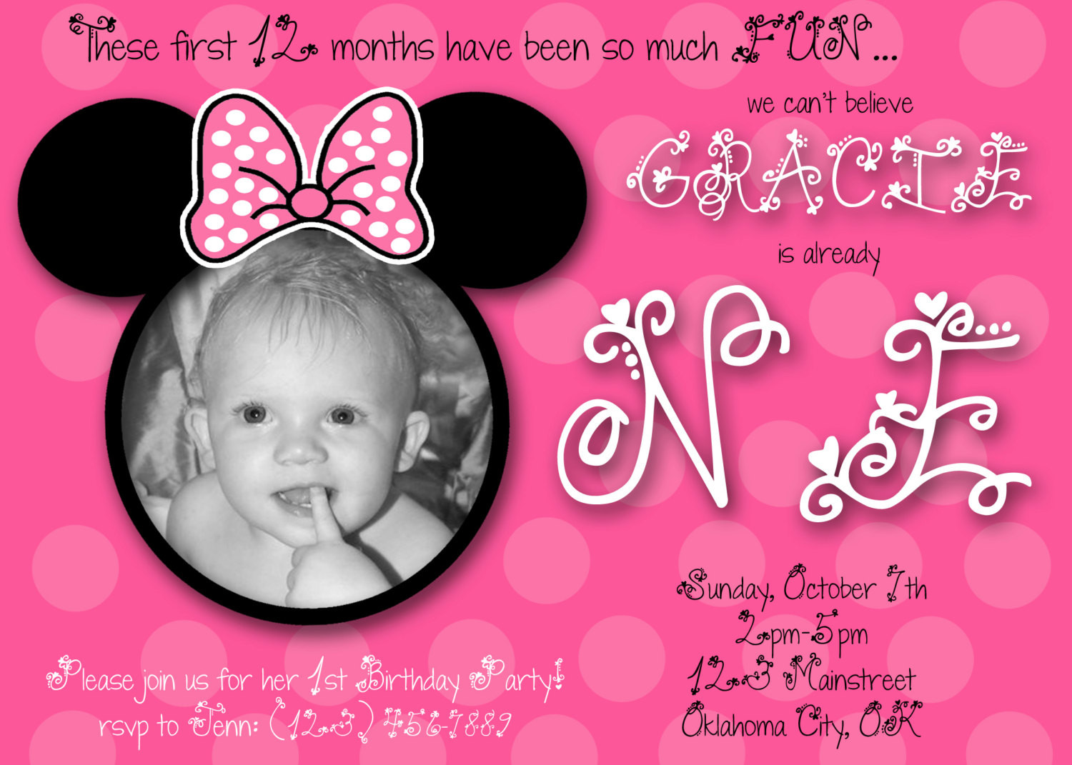 Minnie Mouse Birthday Invitations Personalized
 Minnie Mouse First Birthday Custom Invitation by chloemazurek