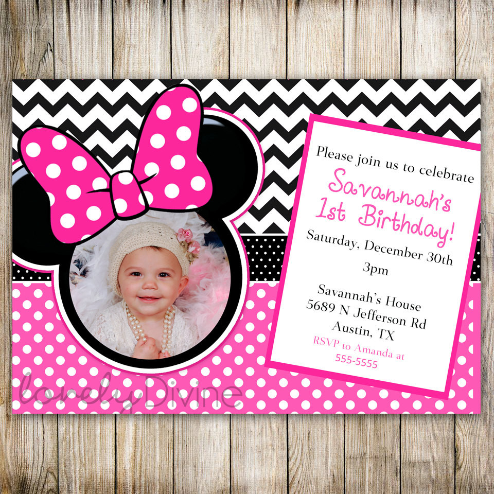Minnie Mouse Birthday Invitations Personalized
 Minnie Mouse Chevron Birthday 1st Birthday Invitation 2nd