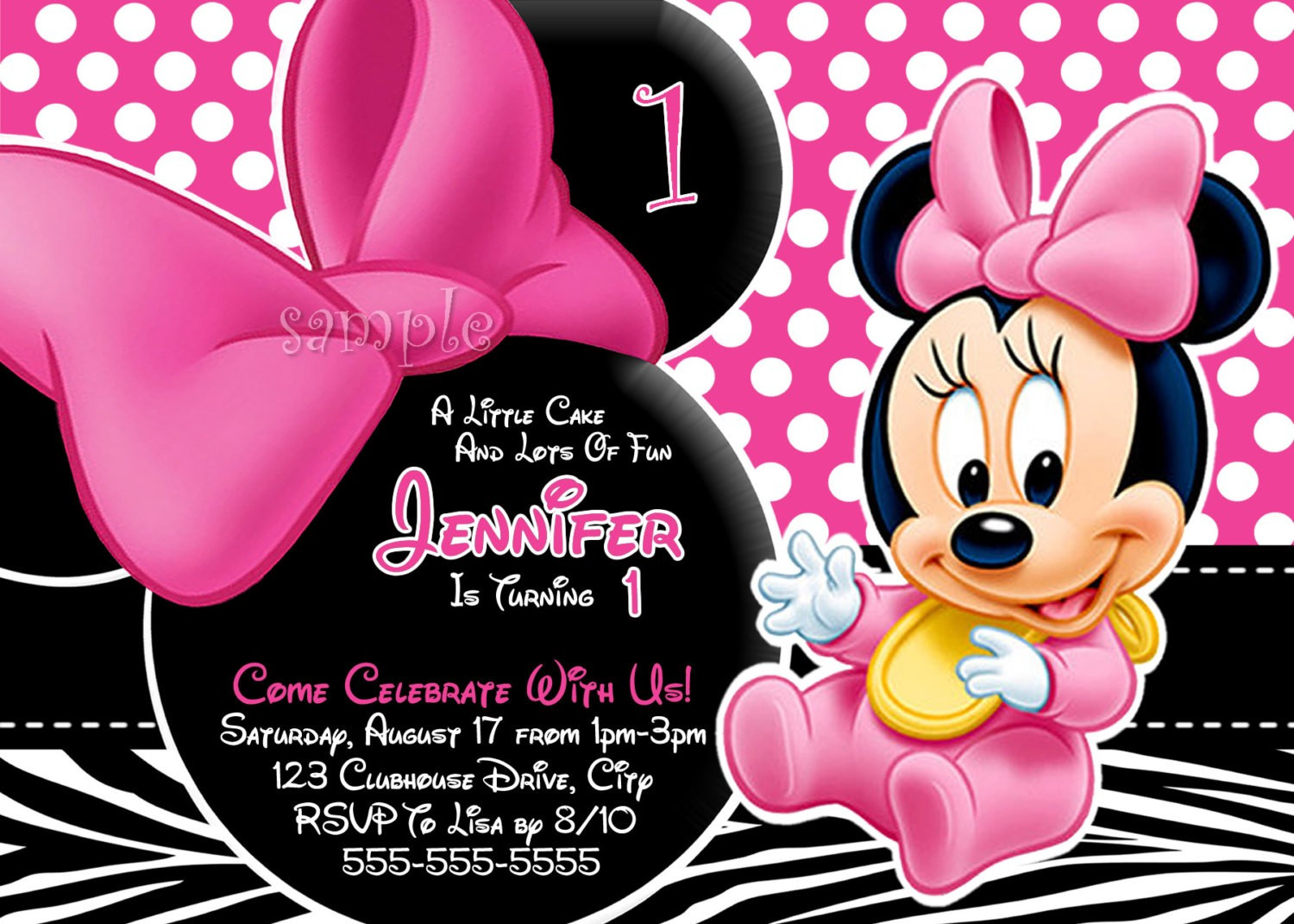 Minnie Mouse Birthday Invitations Personalized
 FREE Personalized Minnie Mouse First Birthday Invitations