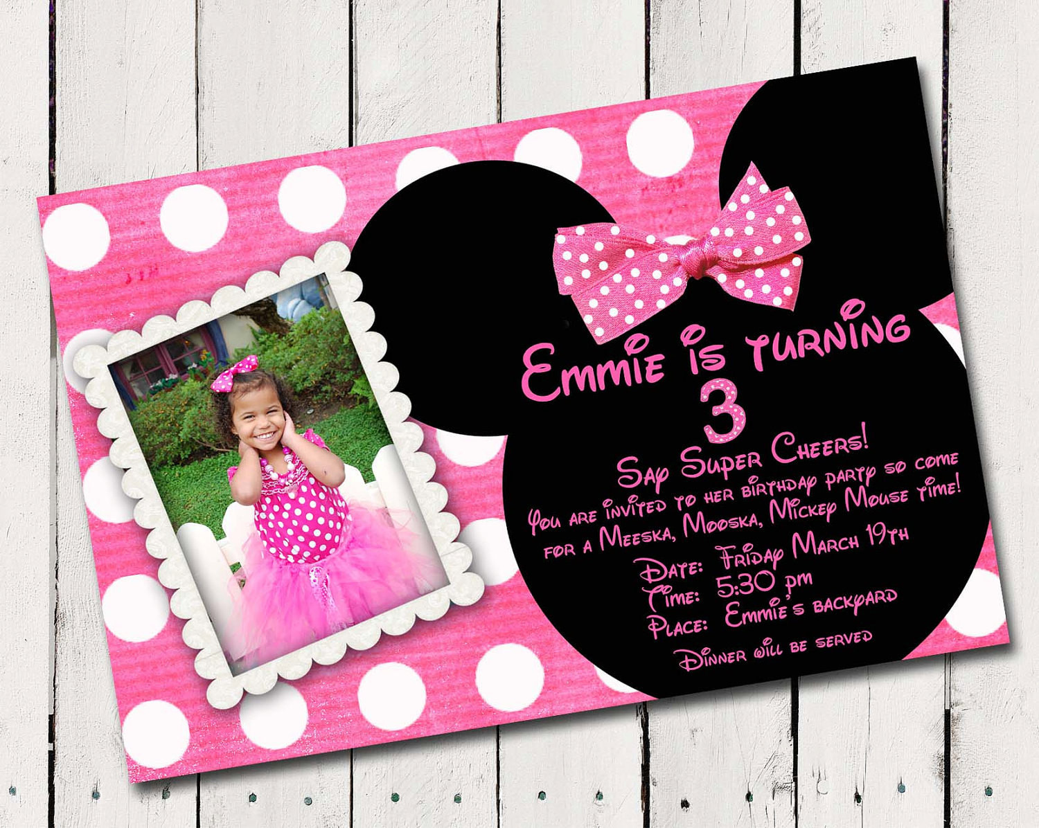 Minnie Mouse Birthday Invitations Personalized
 Pink Minnie Mouse Custom photo Birthday by
