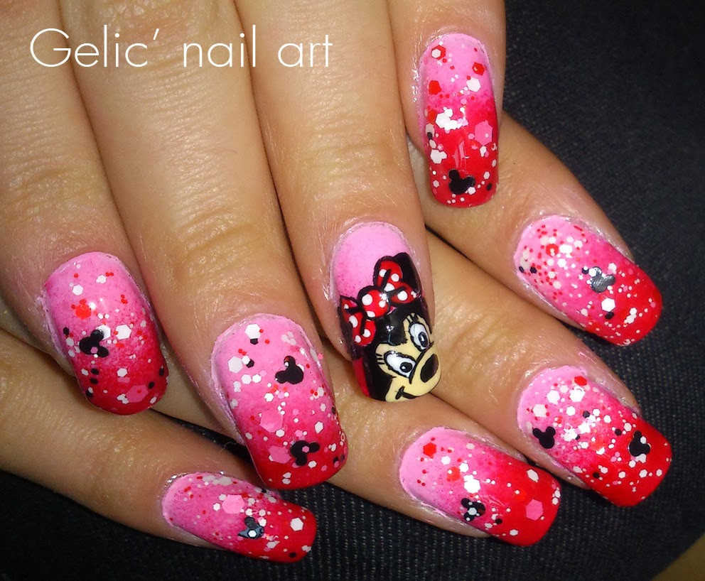 Minnie Nail Art
 Gelic nail art Minnie Mouse nail art