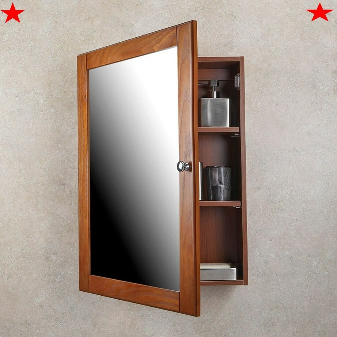Mirrored Bathroom Medicine Cabinet
 MEDICINE CABINET Oak Finish Single Framed Mirror Door