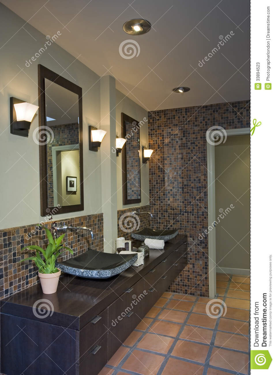 Mirrors Over Bathroom Sinks
 Lamps By Mirrors Over Sinks In Bathroom Stock Image