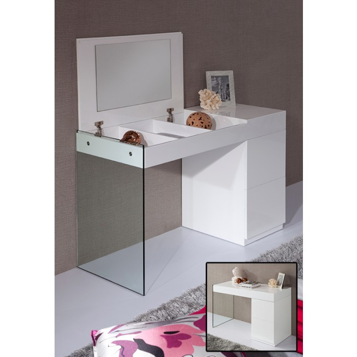 Modern Bedroom Vanity
 Volare Modern White Floating Glass Vanity w Mirror
