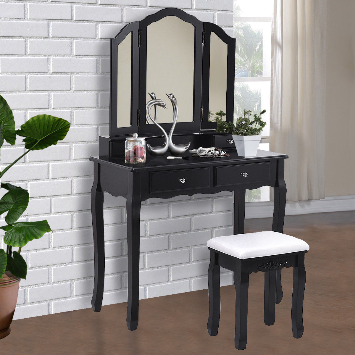 Modern Bedroom Vanity Sets
 Giantex Black Tri Folding Mirror Vanity Makeup Dressing