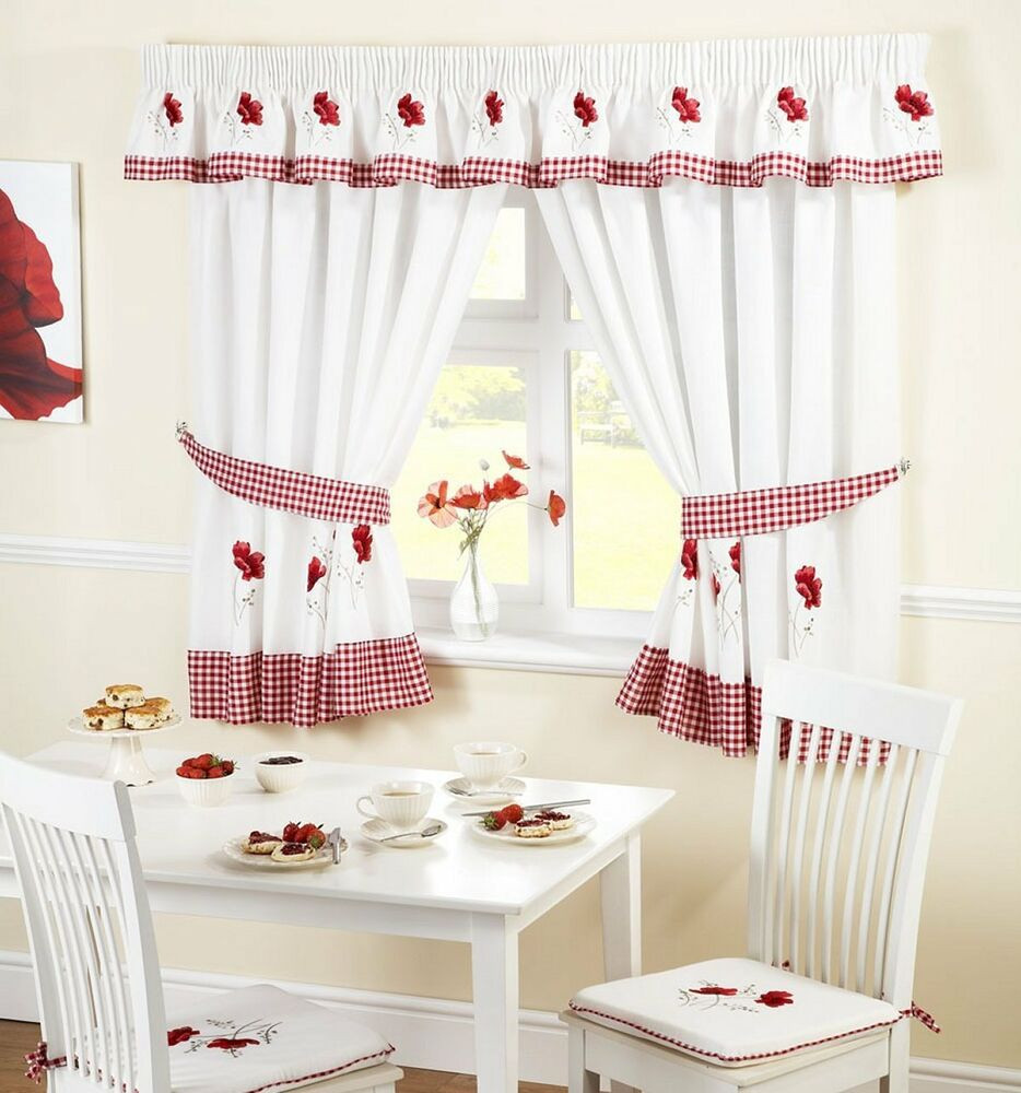 Modern Kitchen Curtains And Valances
 Poppie Kitchen Curtains In A Modern Embroidered Red Design