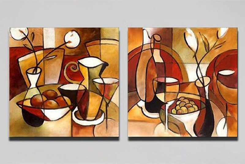 Modern Kitchen Wall Art
 2 Panel Hand Painted Modern Abstract Oil Painting Canvas