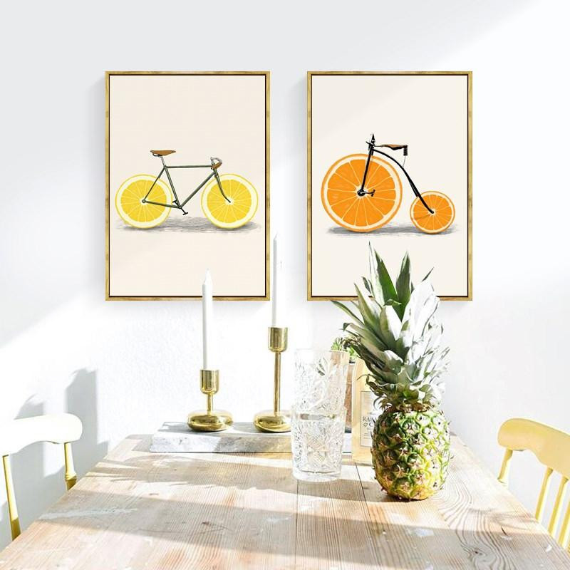 Modern Kitchen Wall Art
 Oranges & Lemons Vintage Modern Abstract Colorful Bicycle