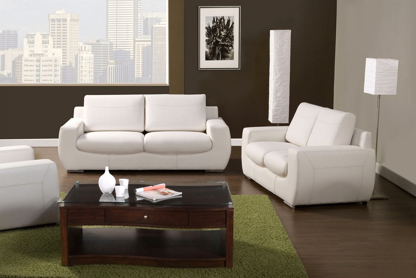 Modern Living Room Furniture Sets
 Tekir Contemporary White Living Room Set with Bonded
