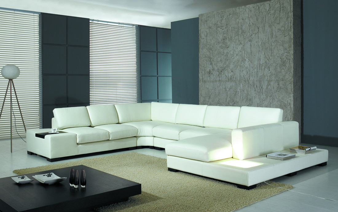 Modern Living Room Sectionals
 Modern White Bonded Leather Sectional Sofa T35