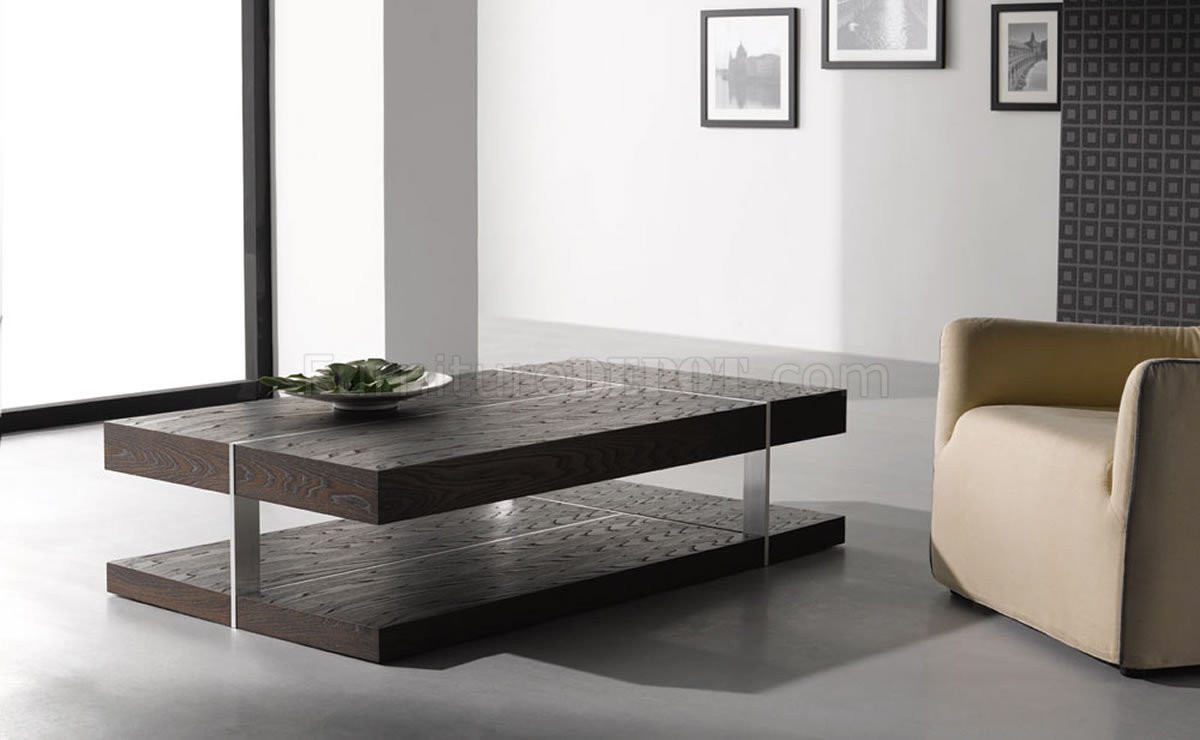 Modern Living Room Tables
 Wenge Zebrano Finish Modern Coffee Table W Metal Accents