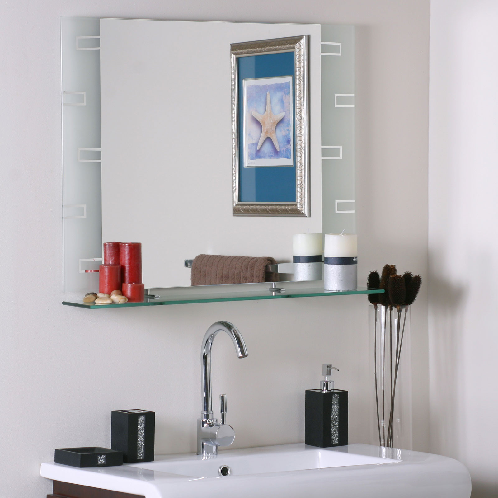 Modern Mirrors For Bathroom
 Frameless Contemporary Bathroom Mirror with Shelf in