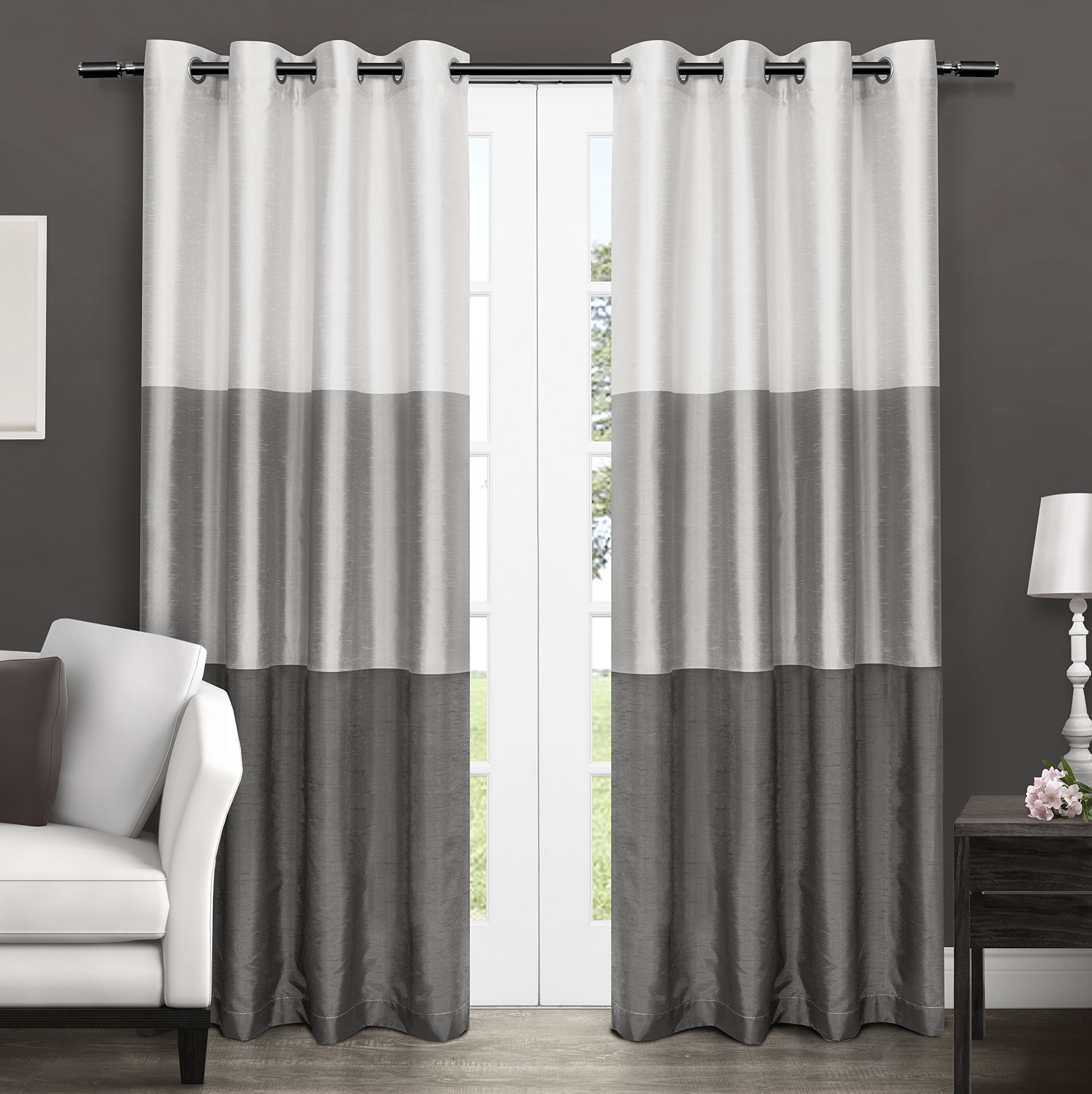 Modern Valances For Living Room
 Light Dark Gray Color Block Modern Farmhouse Curtains For
