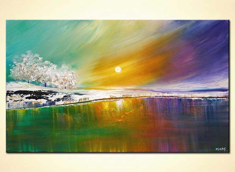 Modernist Landscape Paintings
 Buy modern landscape art lake trees and colorful sky 5785