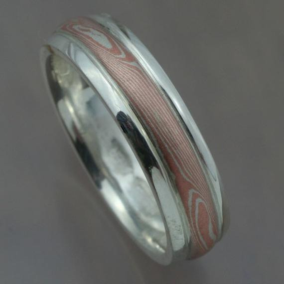 Mokume Gane Wedding Rings
 MOKUME GANE Wedding Band Sterling Silver and Copper by