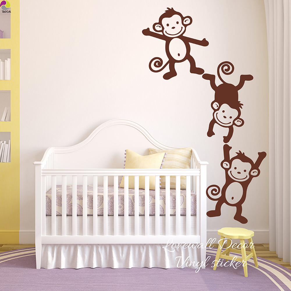 Monkey Baby Decor
 Set of 3 Monkey Wall Sticker Baby Nursery Kids Room