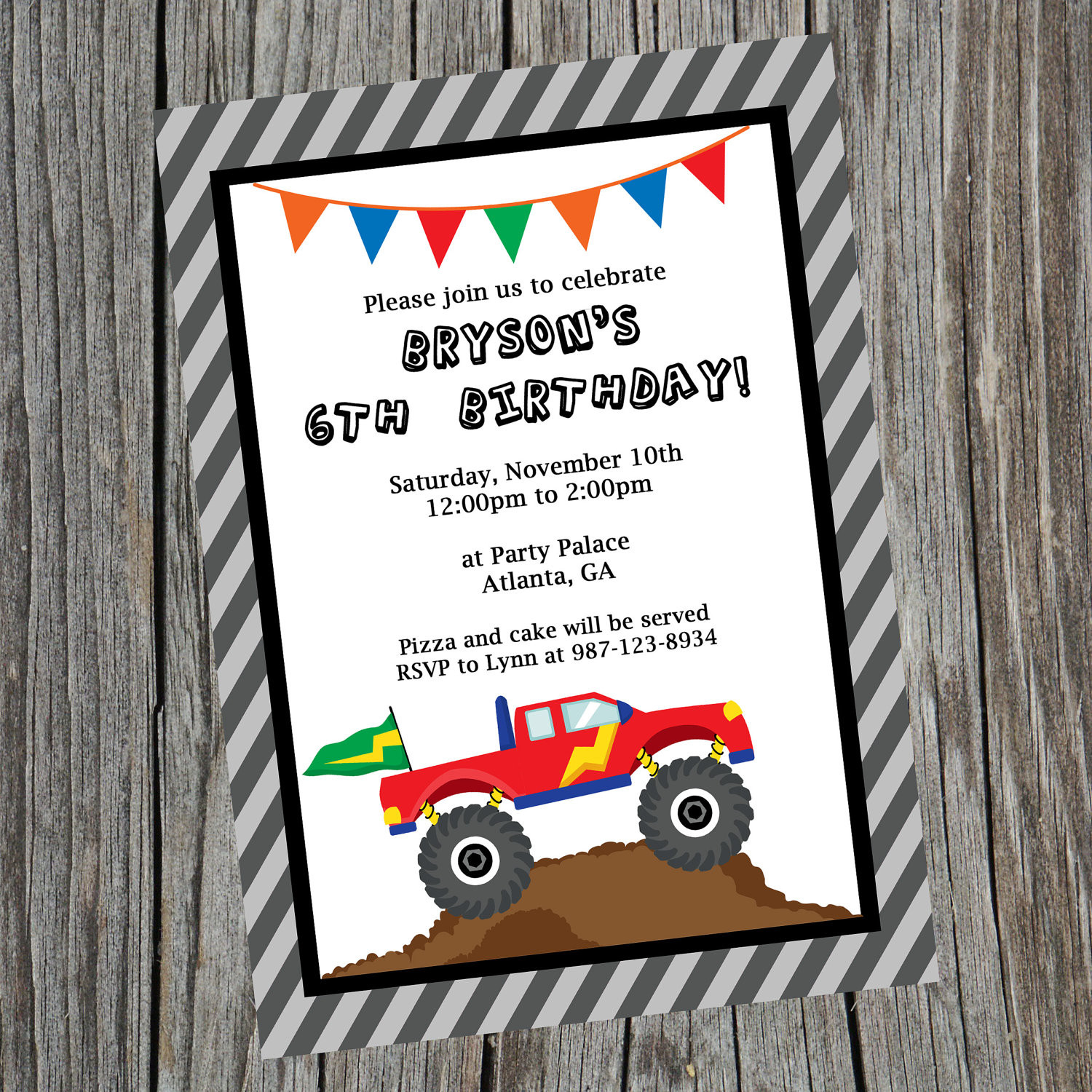 Monster Truck Birthday Party Invitations
 Custom Printable Monster Truck Birthday Party Invitation