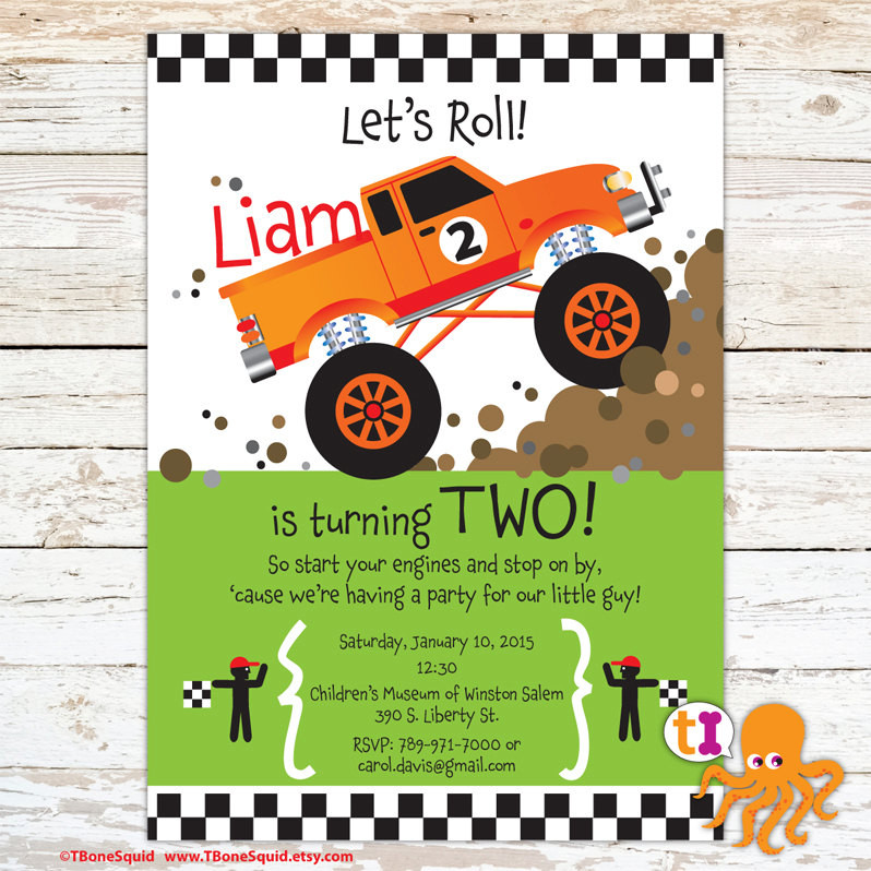 Monster Truck Birthday Party Invitations
 Monster Truck Birthday Party Invitation for kids by TBoneSquid