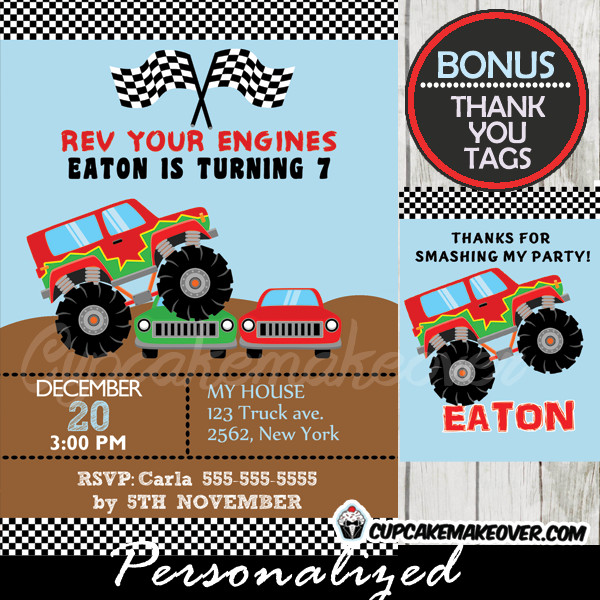 Monster Truck Birthday Party Invitations
 Monster Truck Birthday Party Invitation Personalized D1