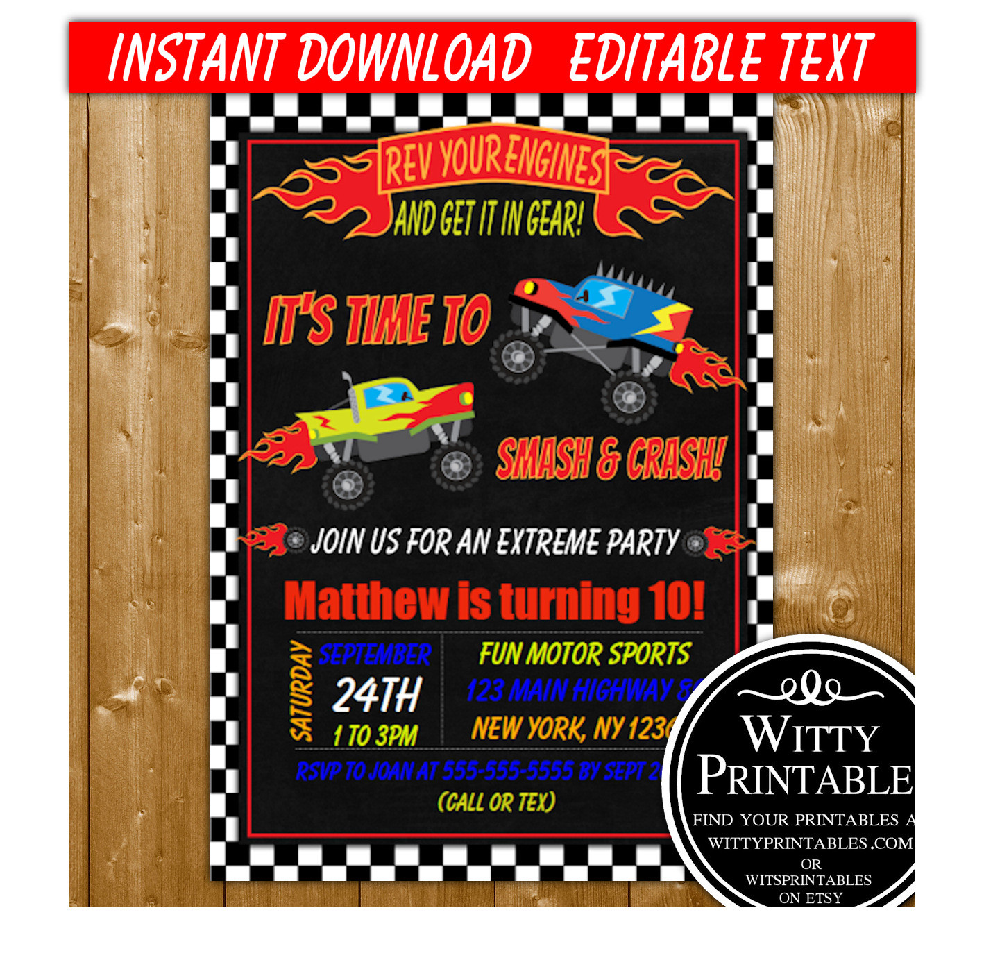 Monster Truck Birthday Party Invitations
 Monster Truck Party Invitation Printable Digital Download