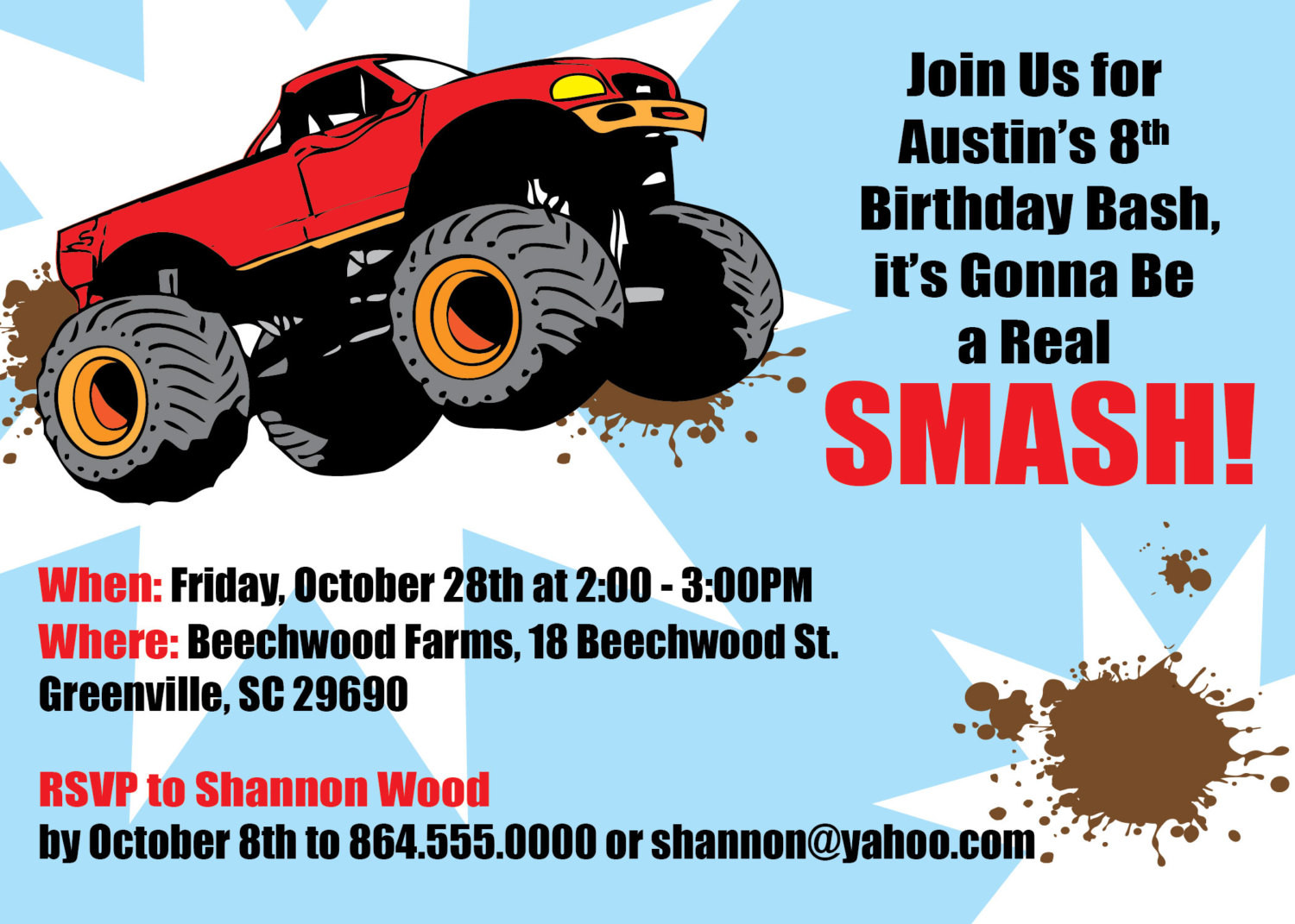 Monster Truck Birthday Party Invitations
 Free Printable Monster Truck Birthday InvitationsFREE