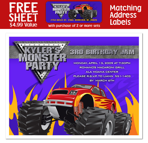 Monster Truck Birthday Party Invitations
 8 Monster Truck Birthday Party Invitations