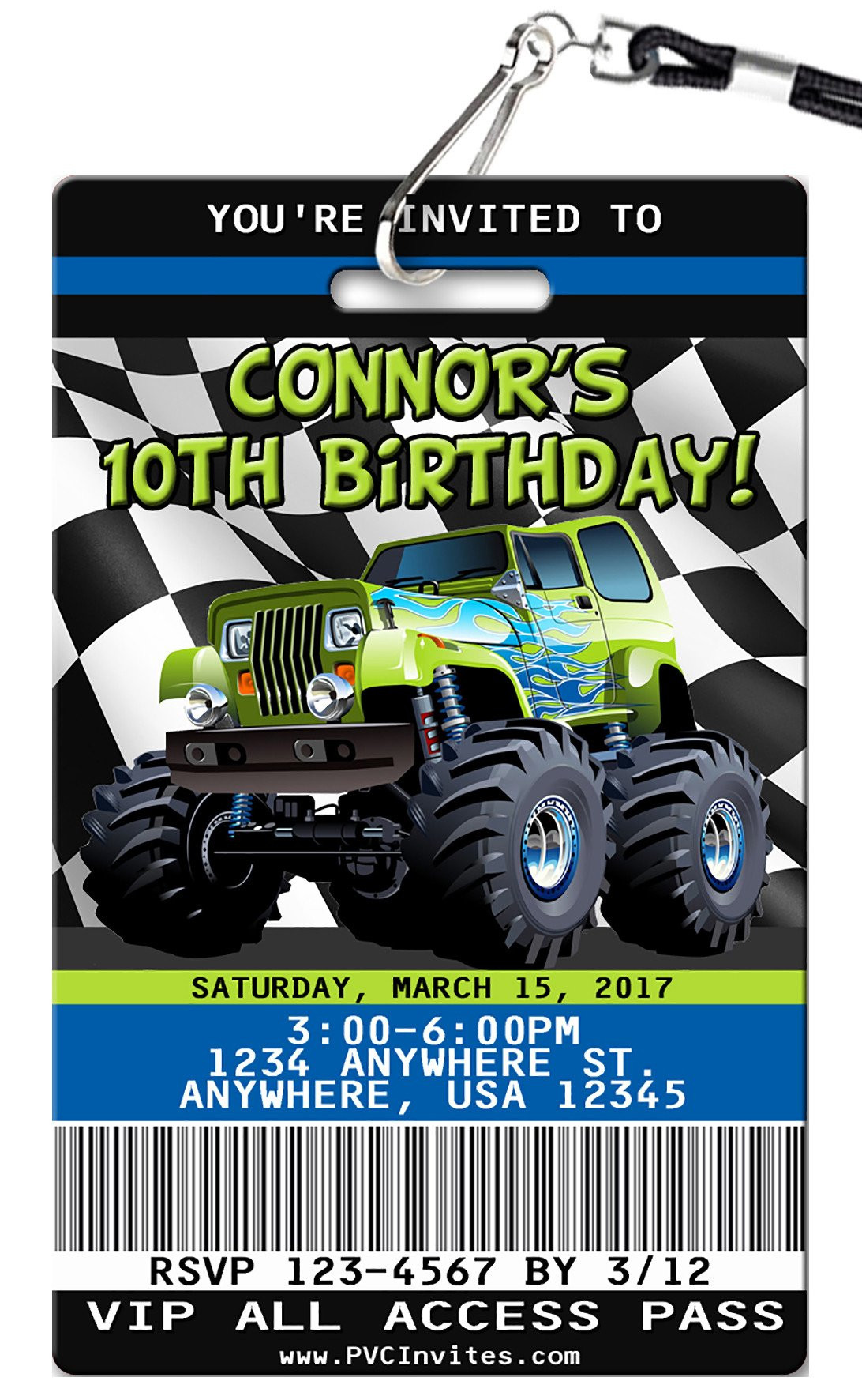 Monster Truck Birthday Party Invitations
 Monster Truck Birthday Invitation PVC Invites VIP